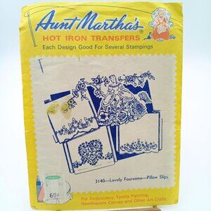 Vintage Aunt Martha's Hot Iron Transfers 3140 Lovely Foursome Pillow Slips, Used